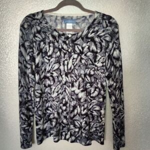 Classic Elements Women's Black and White Patterned Cardigan Size L